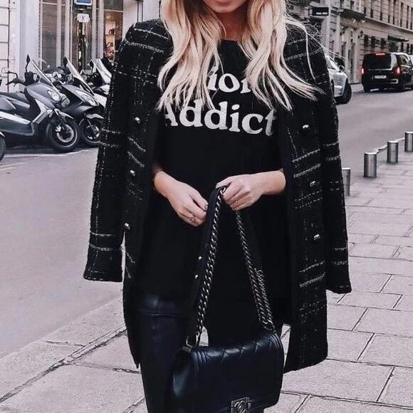 NWT Zara Black Textured Tweed Checked Frock Coat. - Picture 5 of 12